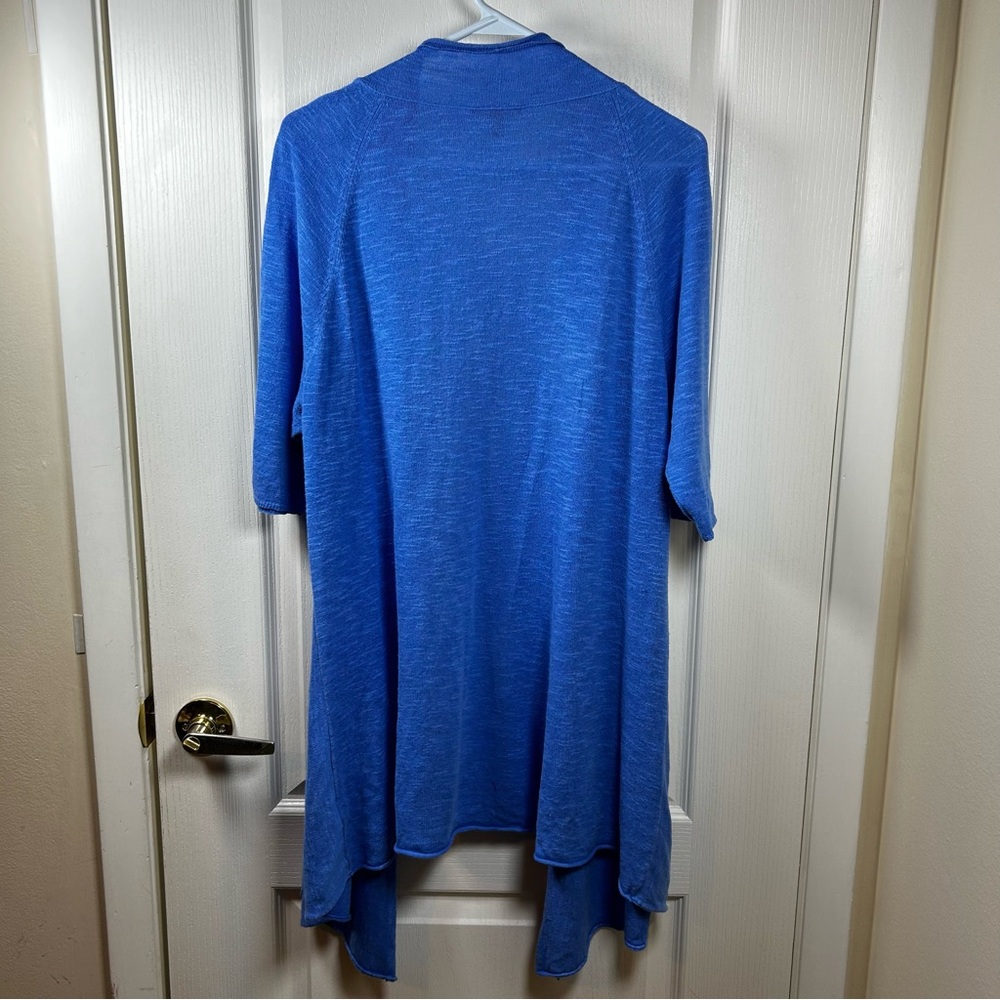 Eileen Fisher Sweater Cardigan Sz L Short Sleeve Blue Organic Linen Cotton Open - Picture 4 of 7